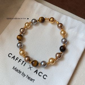 CAFFTI | Natural Tigers Eye Magnetic Beaded Bracelet for Stacking Women Luxurious Multicolor Pearl