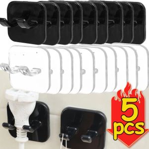 5Pcs Punch-free Power Cord Storage Rack Wall Storage Hooks Kitchen Plug Hook Adhesive Hooks Power Plug Socket Hanger Holder