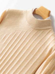 Autumn Winter New Style Mens Knitted Wool Sweater 100 Pure Wool Loose Fit Overhead Half High Collar Business Casual Base Layer Shirt