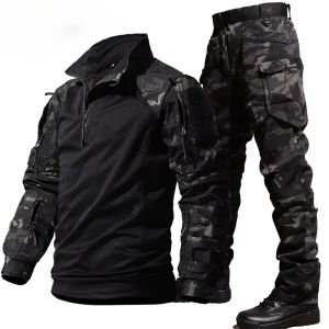 Outdoor Hunting Top Shirts + Breathable Long Pants Cargo Men Tactical Wear Resistance Airsoft Camping Hunting Multi-pocket