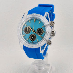 VK63 Watch Chronograph New Mens Watch Modified 39.5mm Plastic Transparent Case Watch Strap Glass Mirror Surface Rubber Bracelet