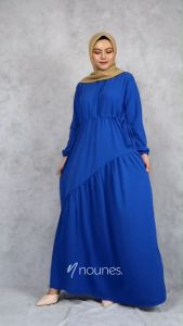 Nounes Minara Dress Gamis Polos Wanita Syari Lengan Panjang Tali pinggang serut busui friendly saku kanan matt Woolpeach