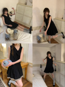NIHAOKANONG | Đầm Vest A-line Cổ V Kết Hợp Họa Tiết Carô