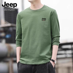 เสื้อยืดคอกลมแขนยาวผ้าฝ้ายแท้สำหรับผู้ชาย ทรงหลวม ทรงลำลอง เสื้อผ้าทำงาน แบรนด์ JEEP SPIRIT แฟชั่นฤดูใบไม้ร่วง