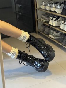 YesDay Retro Thick Bottom Martin Boots Womens Autumn Winter Short Boots Lace-Up Large Head Platform Padded Flat Shoes