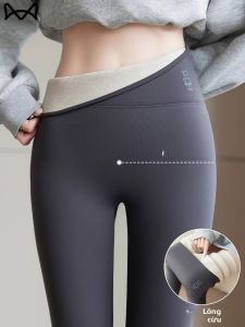 MiiOW | Quần dài tập yoga cạp cao màu xám có lót lông cá mập cho nữ mùa thu đông quần bó sát ôm sát cơ thể nâng hông không đường may