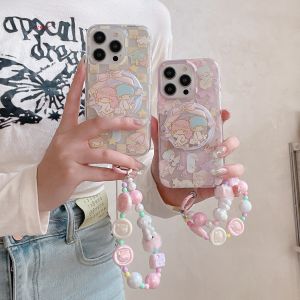 Cute Cartoon Sanrio Twin Stars Magnetic Absorption Silicone Phone Case for Apple iPhone 15 Pro Max & iPhone 14