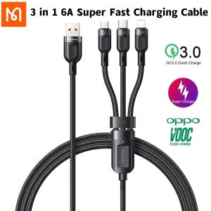 Mcdodo 3 Trong 1 Nhanh Chóng Cáp sạc Loại C Sét Micro USB Cáp dữ liệu 6A 66W Cho iPhone 14 13 Pro Max 12 11 Huawei Mate 40 50 Pro siêu nhanh Sạc