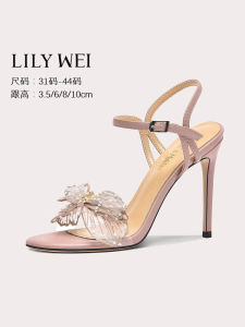 Lily Wei ฤดูร้อน รองเท้าแตะสีชมพูใหม่ปมผีเสื้อรองเท้าส้นสูงอ่อนโยน ผู้หญิง ขนาดเล็ก 31 32 33 ทันสมัย รายละเอียดเพชรตัดต่ํา