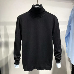 Soft Wool Blend Knitted High Collar Mens Sweater Black Base Layer Autumn Winter Pure Color Comfortable Breathable Male Knitwear