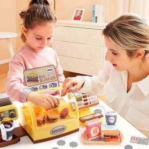 Mini Burger Shop Cash Register Playset - Counter Series Toy for Kids