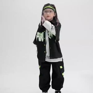 Celana Joger Hijau Tari Jalanan Anak Perempuan dan Laki Laki Celana Kargo Anak Hiphop Anak Laki-laki Pakaian Jalanan Kostum Jazz Anak-anak