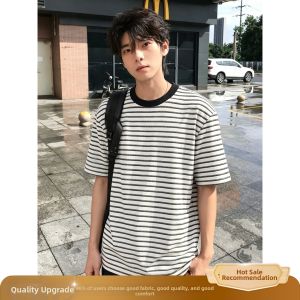 OUMULONG | Striped Youth Cleanfit Short Sleeve T-Shirt Small Collar