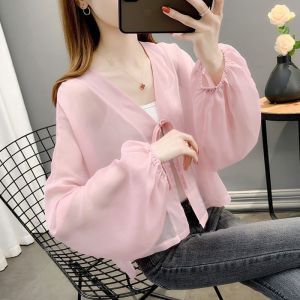 ผ้าชีฟอง ฤดูร้อน การจับคู่ผ้าคลุมไหล่สั้นนางฟ้าแจ๊กเก็ต กระโปรง น้ำหนักเบา หลากหลาย เครื่องปรับอากาศ คาร์ดิเกน