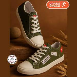 Sepatu Sneakers Cowok Cewek Remaja Warna Army Desain Trendy Gaya Unik dan Lucu Bahan Empuk dan Nyaman || 1ST. PELUCE