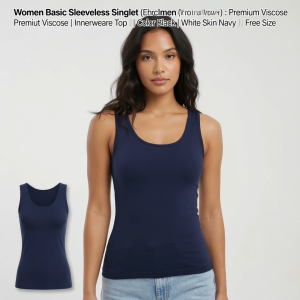 Women Basic Sleeveless Singlet Premium Viscose | Innerwear Top | Black White Skin Navy | Free Size