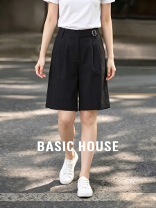 Basic House | Black Tencel High Waist Thin Loose Shorts