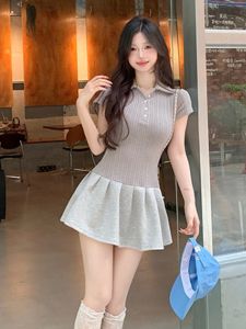 GUZILIAN | Casual Sporty Short Sleeve POLO Neck Dress Womens Spring Slimming A-Line Mini Skirt Korean Style Commute Dress Universal Size