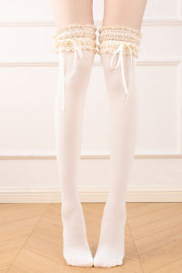White Lace Trimmed Mid-Calf Socks Thin Ballet Style Doll Sensation Lolita Series JK Mid-Calf Socks for Women Velvet Fabric