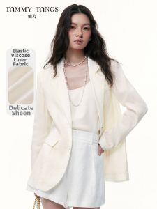 TAMMY TANGS | Vintage Style Linen Blend Waist-Cinching Womens Blazer