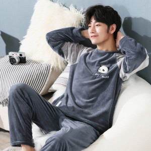 Pajamas Mens Winter Coral Fleece Thickened Fleece-lined Warm Loungewear Suit Flannel Pullover Mens Fall/Winter