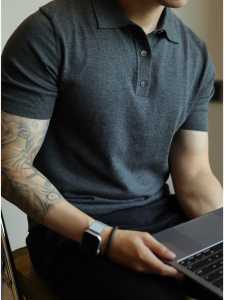 Knitted Ice Silk Polo Shirt Mens Solid Color Casual Short Sleeve Turn-down Collar Commute Grey T-shirt Summer Leisure Top