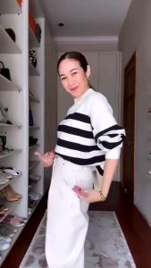 Sweater baju rajut wanita model blaster motif garis garis korean style remaja kekinian blouse blus