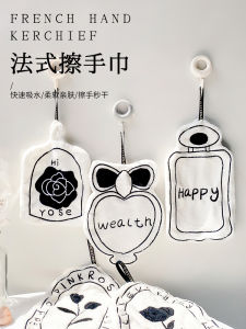 ผ้าเช็ดมือสไตล์ฝรั่งเศสแบบเรียบง่ายที่แขวนได้สำหรับห้องน้ำและครัว ผ้าเช็ดมือแห้งเร็วสำหรับใช้ในบ้าน ผ้าขนแกะคอร์สเกิล