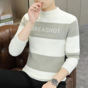 HENGYUANXIANG | Hengyuanxiang Mens Thickened Woolen Sweater Base Shirt Autumn Winter New Style Fashionable Knitted Warm Color Block Turtleneck