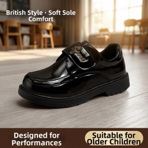 TEKANAI | Boys Leather Shoes Soft Bottom Black British Style For Middle to Large Children