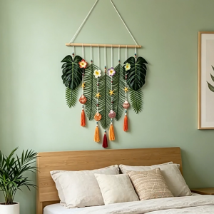 Forest Leaf Macrame Wall Tapestry Bohemian Cotton Rope Wall Decor for Bedroom Kids Room Living Room