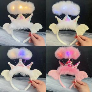 Phát Sáng Vương Miện Lông Vũ Thiên Thần Băng Đô Quấn Tóc Dễ Thương Dễ Thương Đầu Buổi Hòa Nhạc Ảnh Chống Đỡ Chợ Đêm Gian Hàng Bán Sáng Lên Phụ Kiện Tóc