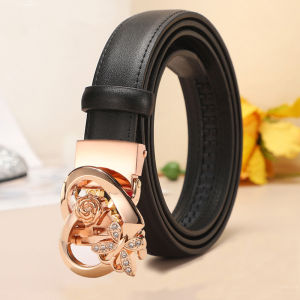 Genuine Leather Belt for Women with Automatic Buckle Military Training Waist Belt Fashionable Versatile Cowhide Belt