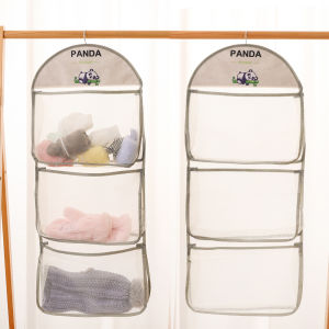 Cute Panda Large Capacity Underwear Storage Mesh Bag Hangable Wardrobe Clothes Organizing Socks Bra Storage Pouch