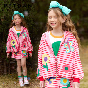 PPTOWN | Floral Embroidery Light Hooded Zipper Jacket for Girls