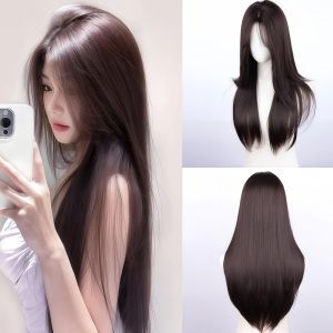 Natural Black 28 Inch Long Straight Synthetic Wig Suitable for Ladies Carnival St. Patricks Day Back-to-School Season