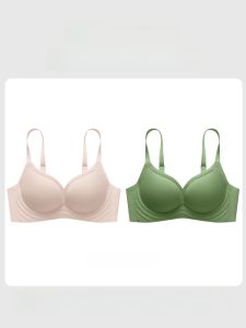 GEXINGJIEMEI | Wireless W-Shaped Soft Support Thin Womens Bra Gathered Seamless Nylon Fabric Four Seasons Universal 3/4 Cup Fixed Strap Design