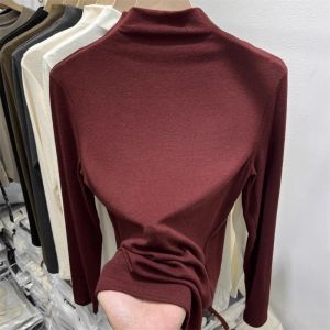 Red Half High Collar Long Sleeve T-shirt
