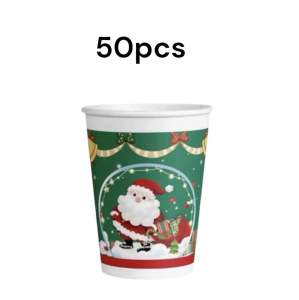 Party Dinner Drinking Cup 250ml Paper Disposable - 25pcs  - Colour Christmas Santa Claus Reindeer Happy Xmas [PDC006]