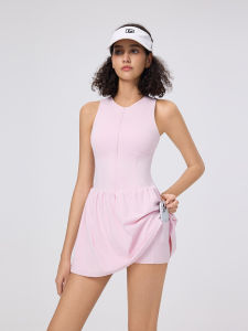 CJLINDF | Semi-Zip Anti-Exposed Athletic Dress Round Neck Sleeveless