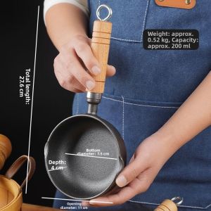Japanese Style Cast Iron Pan Mini Home Use Egg Fry Pan Flat Bottom Non-Stick Oil Spill Hot Oil Small Pan Wooden Handle