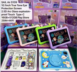 SAIL Air S109 10.1inch Intelligence Kids Learning Tablet Eyes Protection Screen Tablet 2.5D Arc Glass Explosion-proof Touch Type-C Play Store 2SIM+WiFi 16GB+512GB Children Learning Tabs