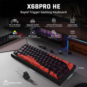 ATTACK SHARK | ATTACK SHARK X68 PROHE Magnetic Switch Wireless Keyboard 67KEYS 0.01mm Precision 8KHz Polling0.125ms Latency&RGB-5000mAh