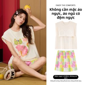 MiiOW | Bộ Đồ Ngủ Cotton Lót Bông Áo Ngắn Tay Quần Shorts Mùa Hè