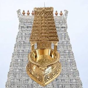 Brass Thiruchendur Temple Gopuram Diya for Lord Murugan Kovil Pooja Oil Lamp - Traditional Religious Home Decor
