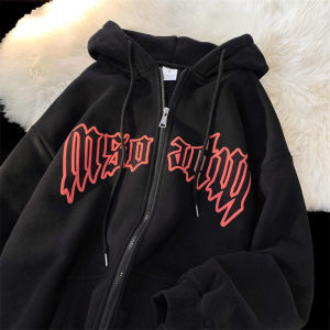 Mens Hooded Fleece Lined Oversize Thickened Cardigan Black Sweatshirt Trendy Brand Autumn Winter Casual Loose Fit Outerwear