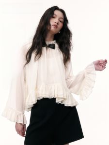 TAMMY TANGS | Sweet Style Long Sleeve A-Line Chiffon Top And Bottom Set For Women Mall Same As Sugar Power Summer New Arrival Two-Piece Suit