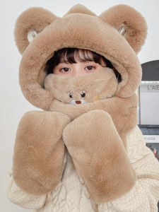 หมวกกันลมหนาสำหรับเด็ก ผ้าพันคอ ฤดูใบไม้ร่วง/ฤดูหนาว ผู้ชาย/ผู้หญิง เด็ก เสื้อคลุมกันลม หมวกกันลมแบบสวมหัว ผ้าพันคอ ถุงมือ ป้องกันลม อบอุ่น