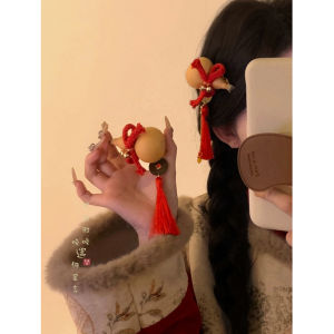 Red Festive Gourd Tassel Hair Clip Womens New Chinese Style National Fashion New Year Childrens Side Hair Accessories Headwear