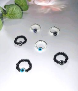 Cincin Elastis Manik manik Mutiara dan beadsring Evil Eye Beads / Ring Pearl Mutiara / Cincin Kpop Mutiara Manik Mata